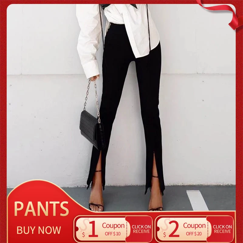 

Брюки-карандаш женские с высокой талией, модные офисные однотонные длинные узкие брюки с эластичным поясом, облегающая повседневная одежда...