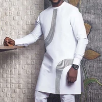 kaftan dubai casual men shirt mid length long sleeve stripe print white tops fashion spring muslim for male african tees 2021