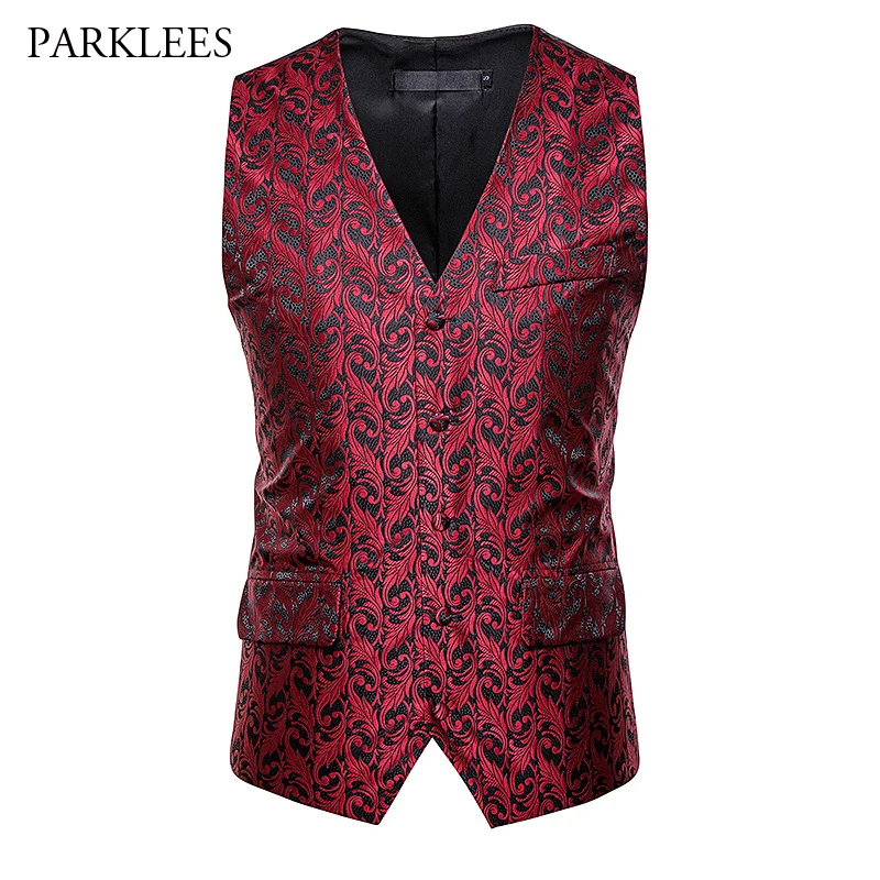 Жилет мужской с V образным вырезом модный однобортный пиджак цветочным принтом