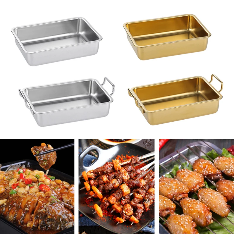 

Stainless Steel Fried Chicken Snack Plate with Handles Candy Dessert Dried Fruit Metal Tray Square Kitchenware