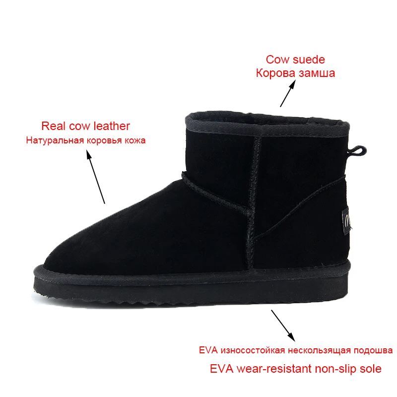 JXANG High Quality Australia Classic Brand Winter Women's Snow Boots Cow Split Leather Ankle Shoes Woman warm women shoes | Обувь
