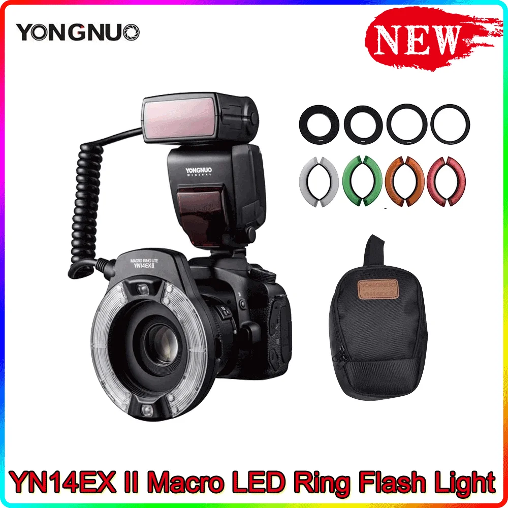 

Кольцевая вспышка Yongnuo YN14EX II TTL LED для макросъемки, двойная лампа для камер Canon 5D4 1DX2 5Dsr 750D 6d2 DSLR