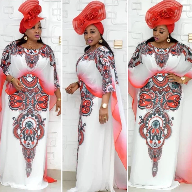 

African Dashiki Gorgeous Print Chiffon Long Sleeve Maxi Dress For Women African Dress For Women Party Elegant Dresses DT2817