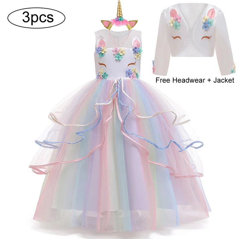 best baby dresses Christmas Girl Unicorn Rainbow Long Dress Flower Girl Wedding Party Princess Dress Lucky Baby Girls Birthday Dress Set 3-12 Year baby girl skirt