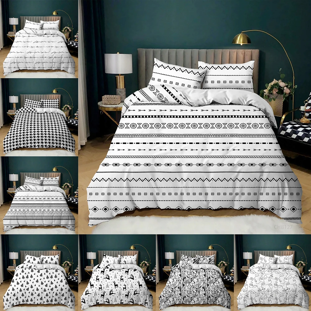 

Black White Bedding Set 2/3pcs Soft Nordic Minimalist Style Duvet Cover Set with Pillowcase Breathable for Girls Kids Teens