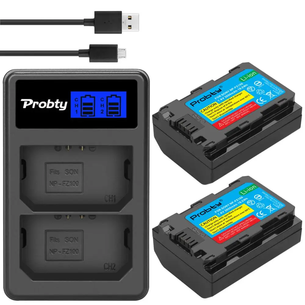 2 шт. 2600 мА/ч NP FZ100 Батарея + ЖК дисплей USB Dual Зарядное устройство для SONY ILCE 9 A7m3 a7r3 A9 A9R