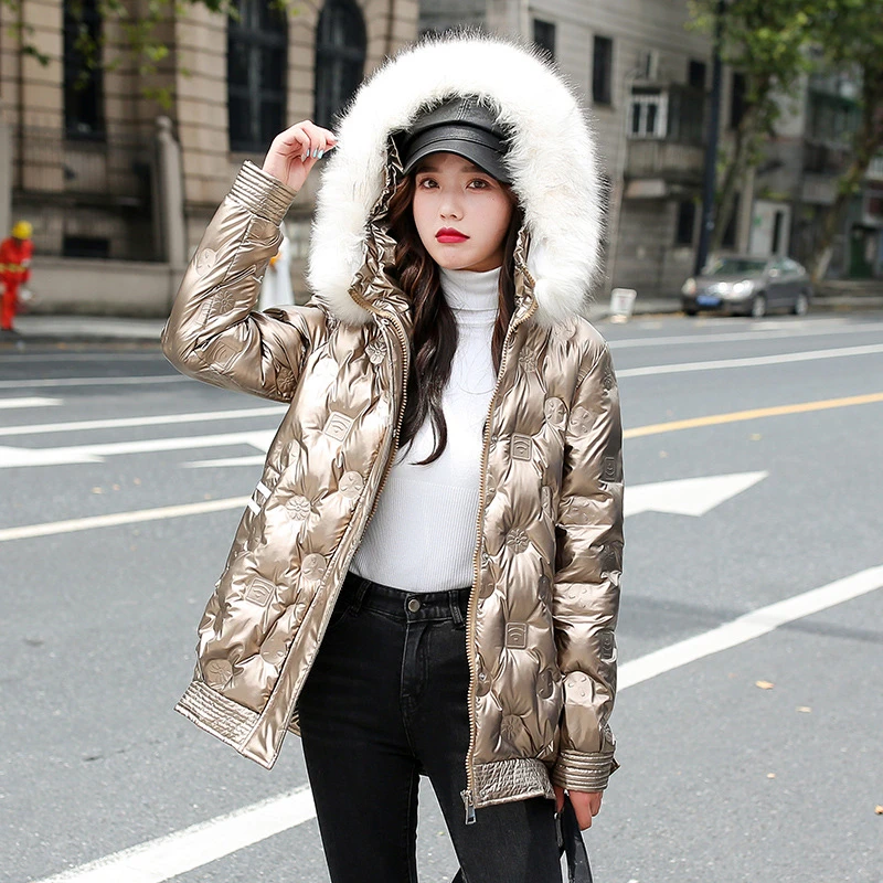 Новинка 2020 модная блестящая золотая зимняя Серебристая пуховая хлопковая куртка