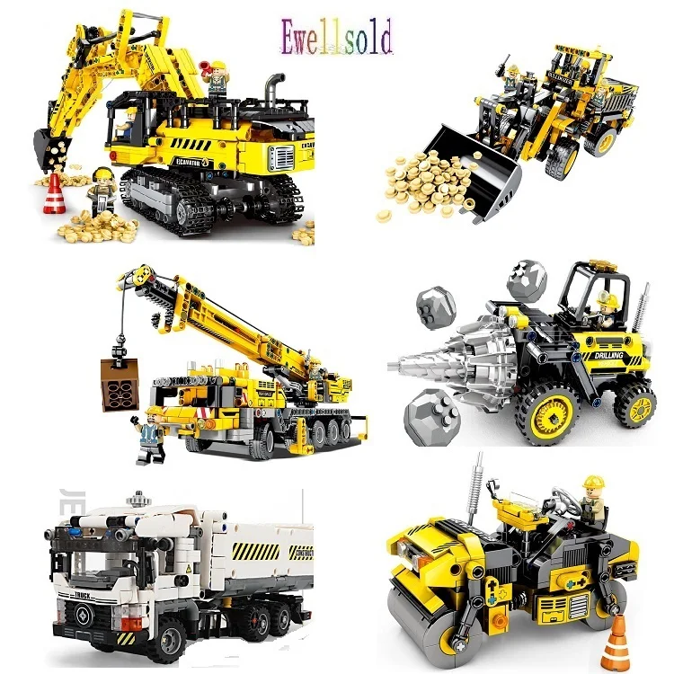 EWELLSOLD Инженерный Бульдозер Кран Совместимый с Техникой Грузовик Конструктор Городской Строительный Игрушка для Детей