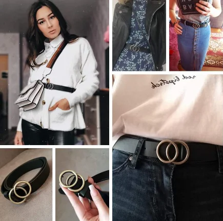 Женский пояс с двумя кольцами из искусственной кожи | Аксессуары для одежды