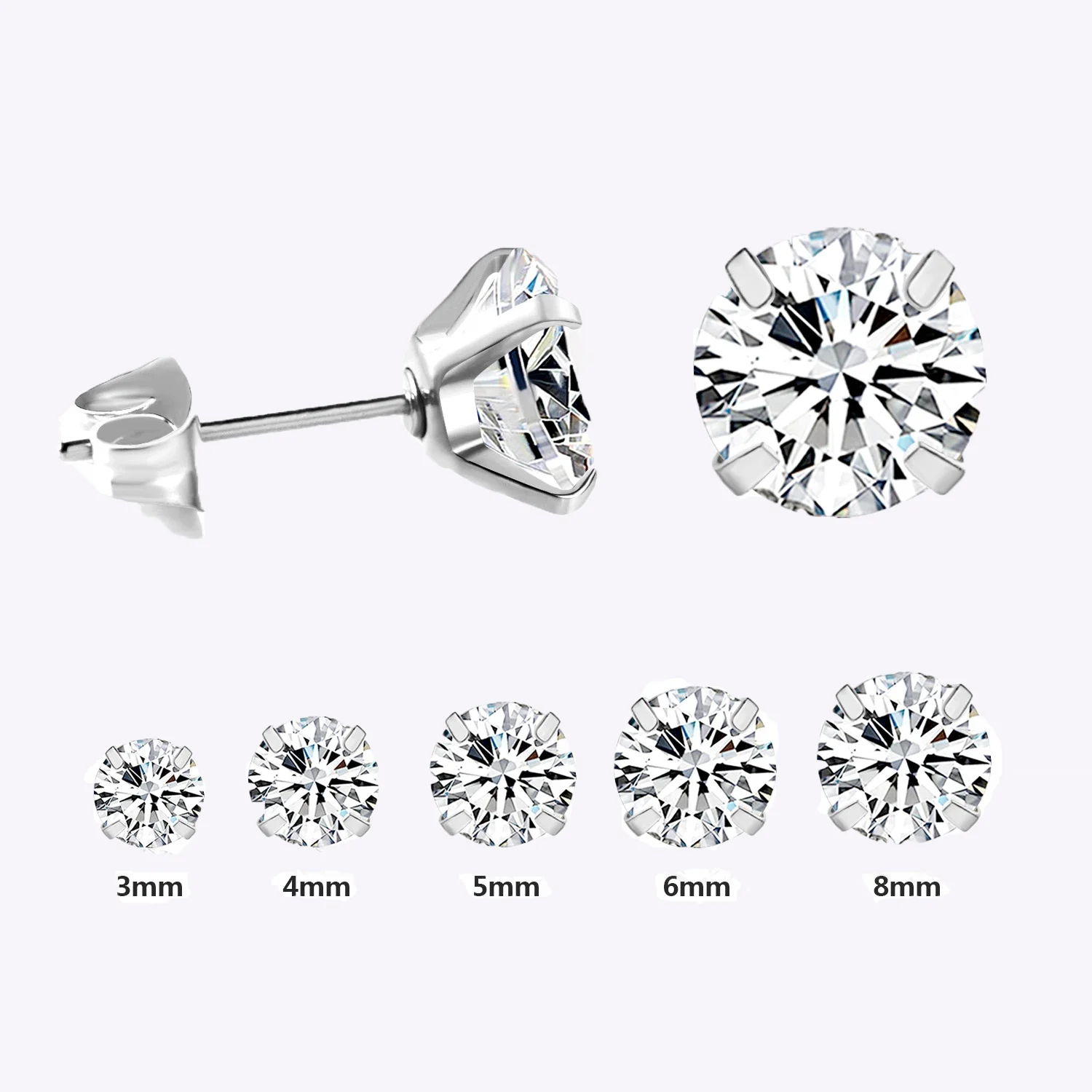 2023 Crystal Earrings for Women Round Studs Silver Color Zircon Fashion Jewelry brinco Gift Wholesale bucle de oreille femme