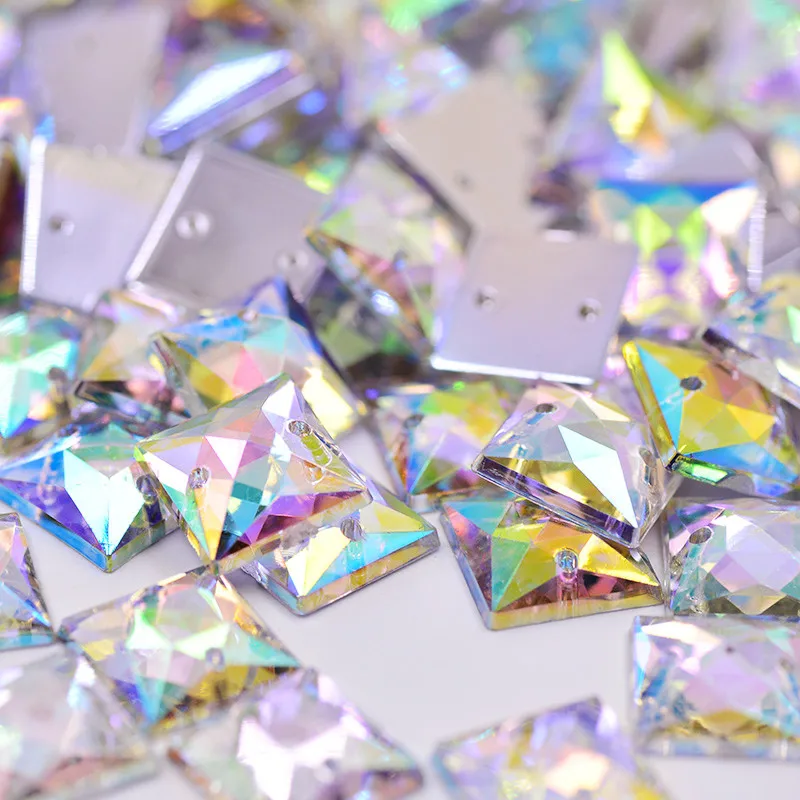 JUNAO 10 мм Кристалл AB Квадратные Стразы акриловые камни бусины Flatback вшитые для