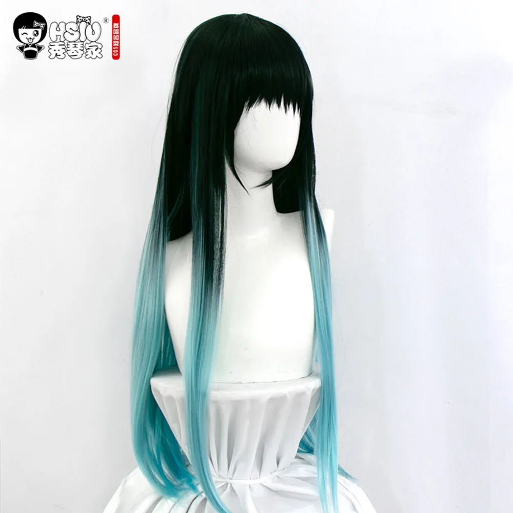 Парик для косплея HSIU Tokitou Muichirou из аниме рассекающий демонов длинные черные синие