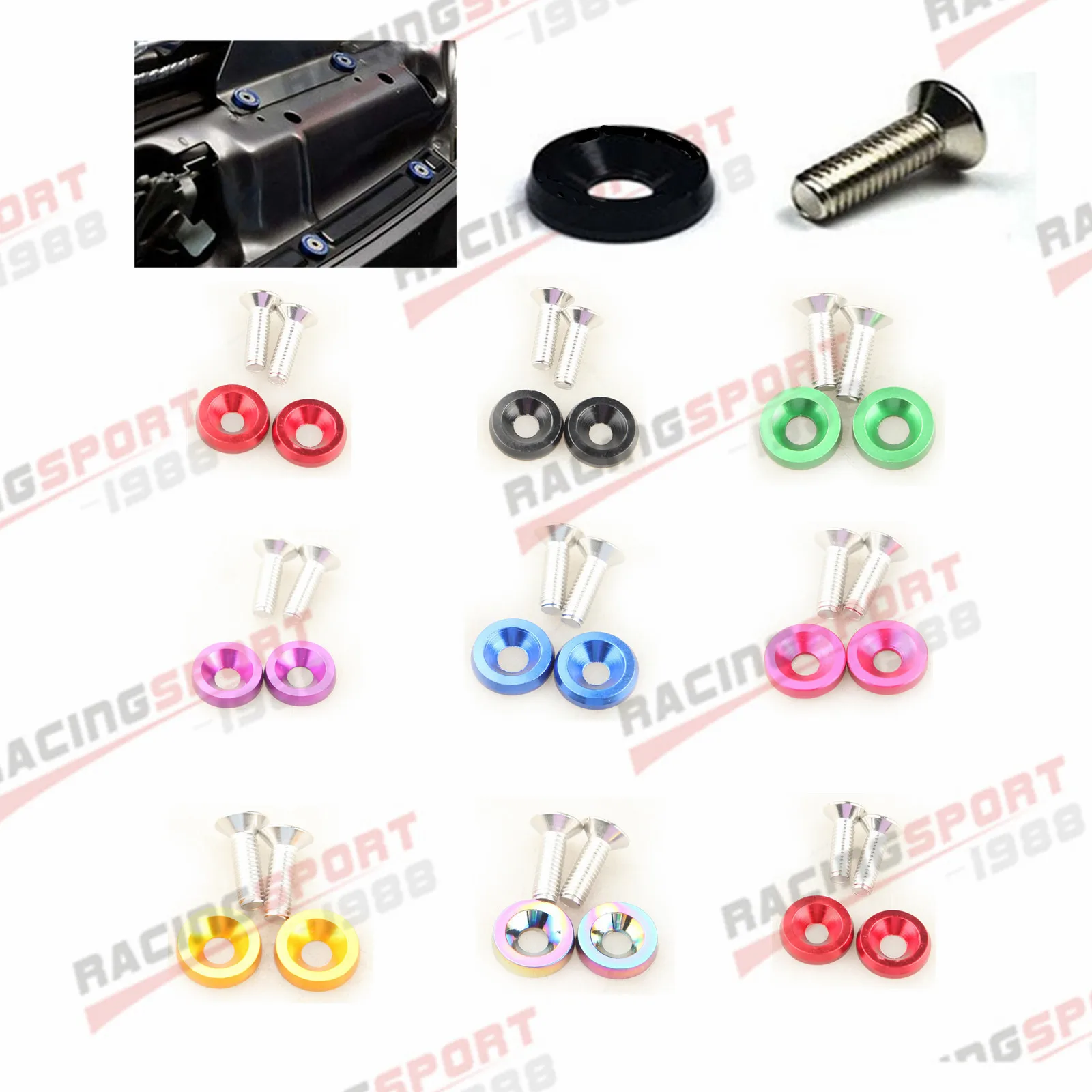 

2PCS Billet Aluminum Fender Bumper Washer Bolt Engine Bay Dress Up Kit Pink/Black/Neo/Golden/Silver/Red/Blue/Green/Purple/Tan