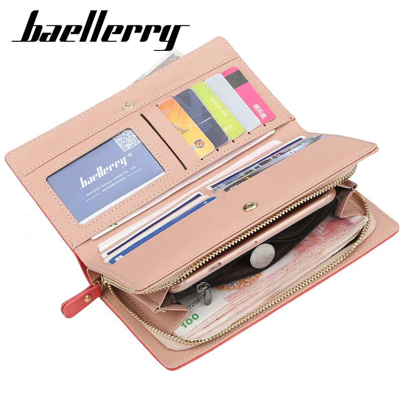 Baellerry, винтажный кошелек, клатч для телефона, женский кошелек, женский кожаный кошелек на молнии, длинный держатель для карт, женский кошелек
