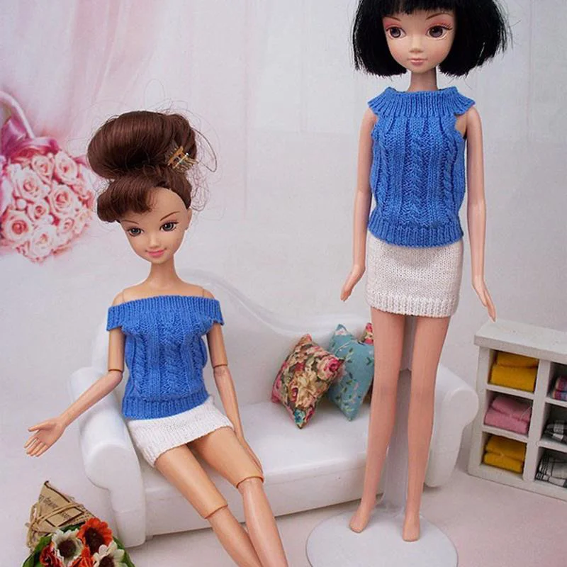 Трикотажная одежда с открытыми плечами свитер юбка платье для куклы Барби наряды