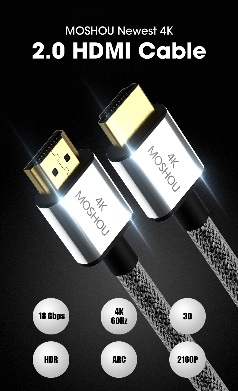4K@ 60Hz HDMI 2.0b 4K 2,0 2 кабеля MOSHOU HDR ARC 2160P Ethernet видео штекер для телевизоров Samsung PS4 усилитель проектора
