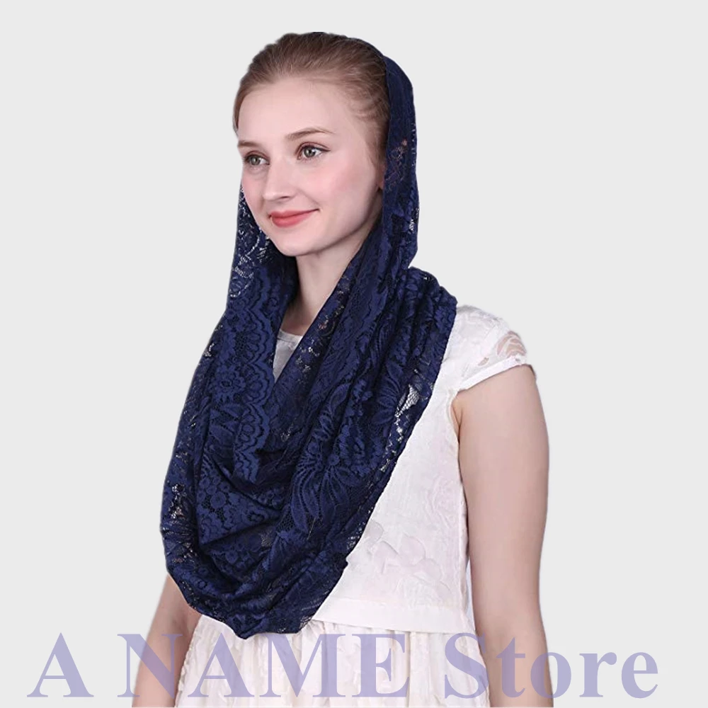 Кружевная католическая вуаль темно-синего цвета для церкви женский шарф-повязка