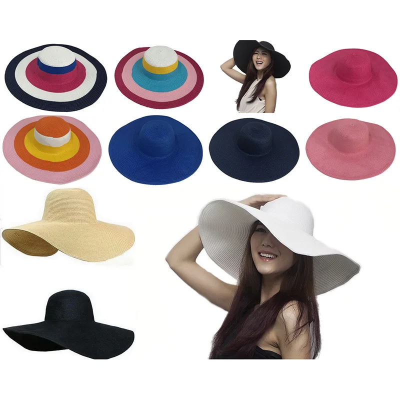 

Wide brim summer sun straw hat ladies outdoor travel big brim hat foldable panama hat fashion retro women dome visor