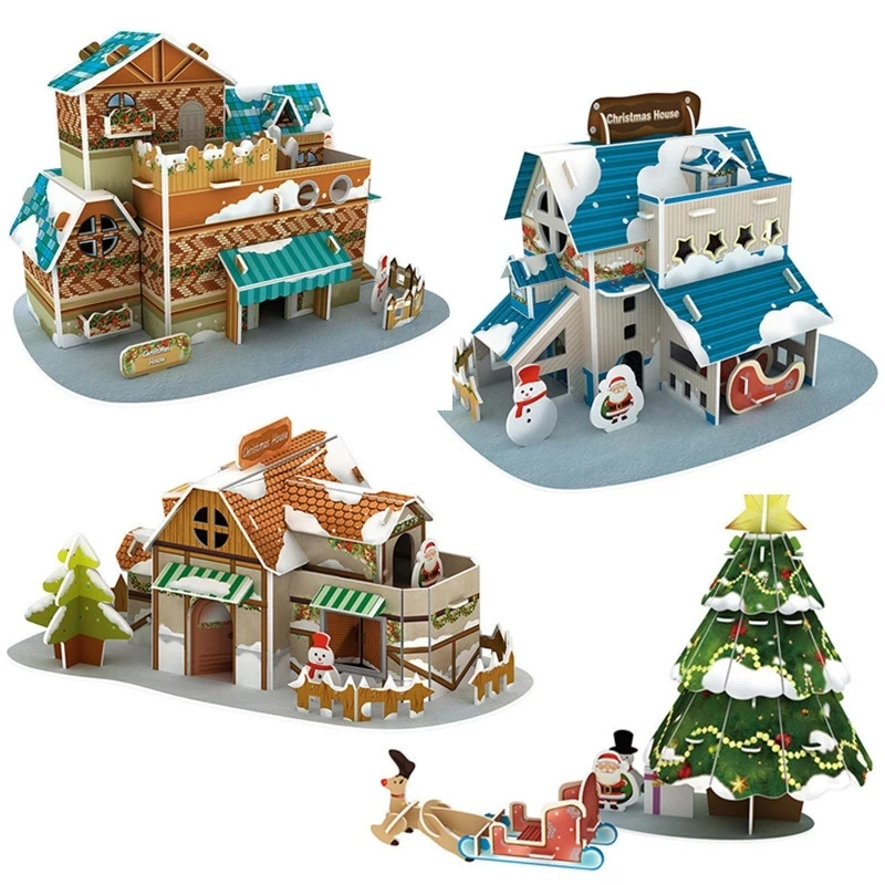 

Christmas 3D Puzzle Toy House Tree Paper Model DIY Three-Dimensional Handmade Kit Assembled Education Toys for Children Gift