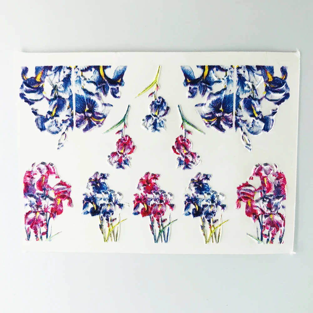 3d-наклейка для ногтей с акриловой гравировкой летние красные фиолетовые цветы