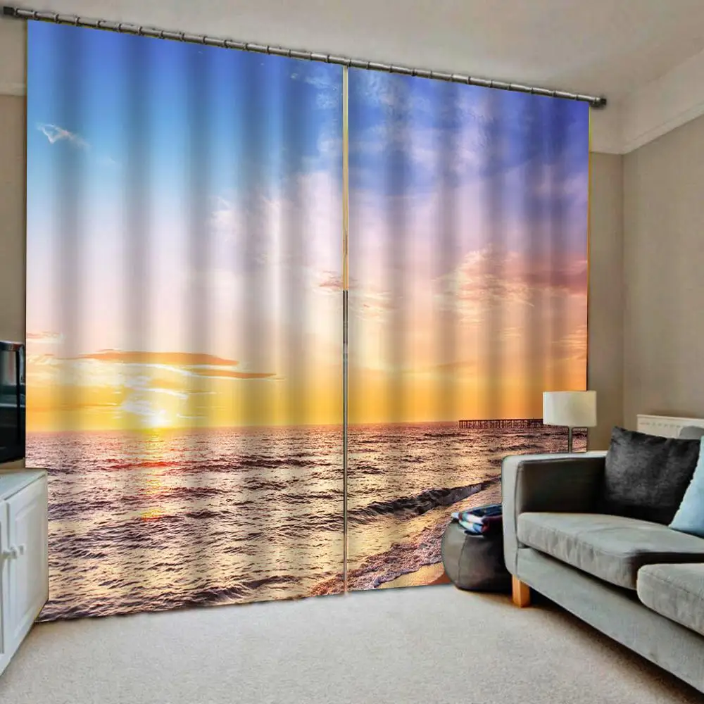

3D Beach shell Curtains For Window Blackout Photo Curtains For Living Room Bedroom 3D Stereoscopic landscape Curtain Drapes