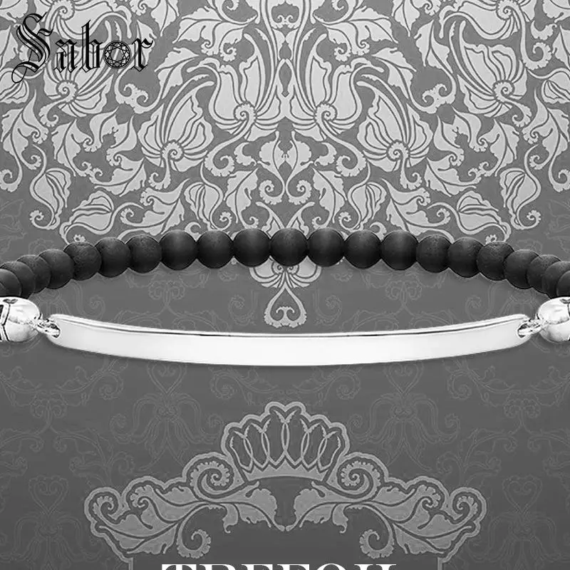 Браслет Томас из бисера черепа с обсидиановыми бусинами 2020 Новинка Серебряный