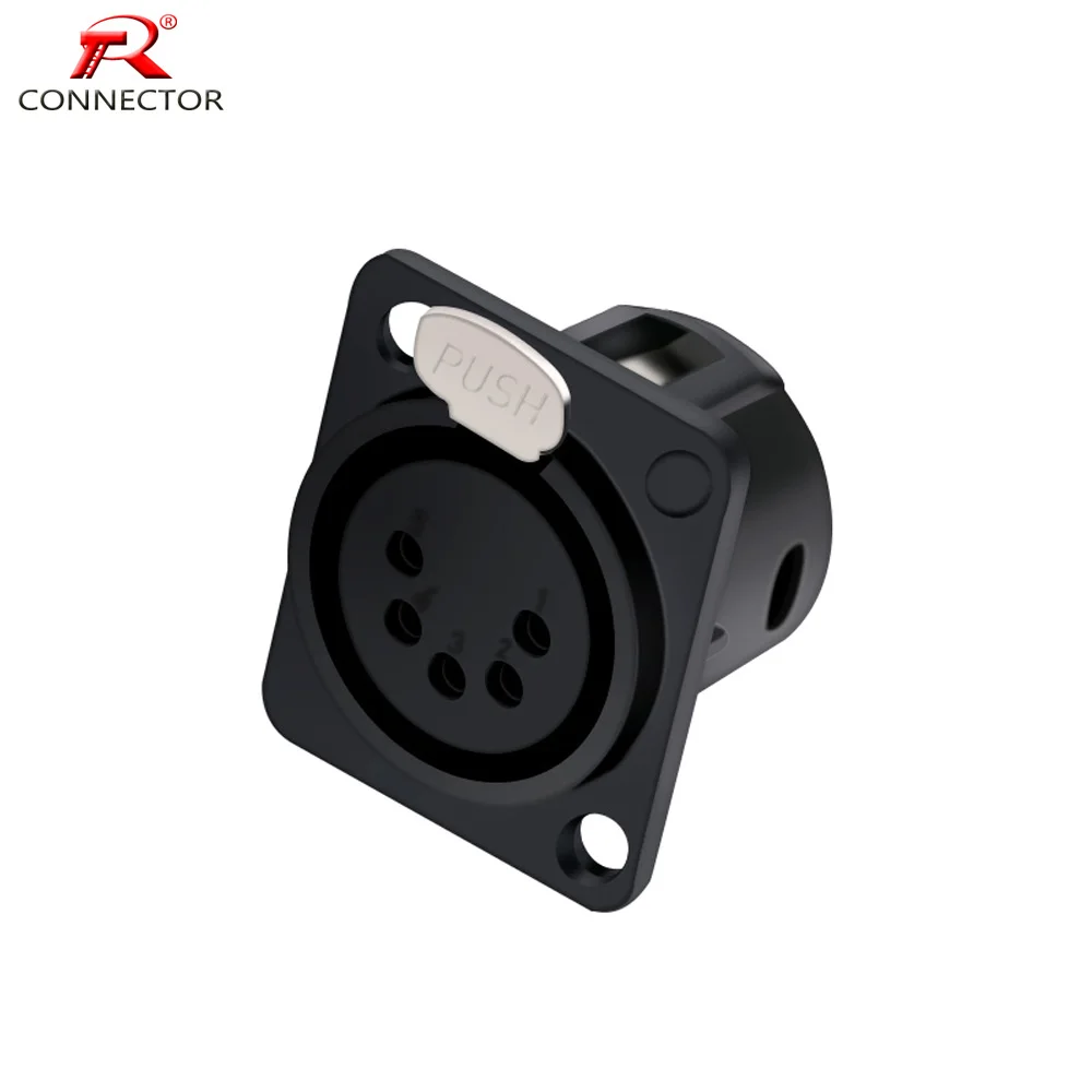 1PC 5 pins XLR Chassis Connector Panel Mount Female Socket for Microphone/MIC/AUDIO/VIDEO SYSTEM Zinc Alloy + Pure Copper - купить по