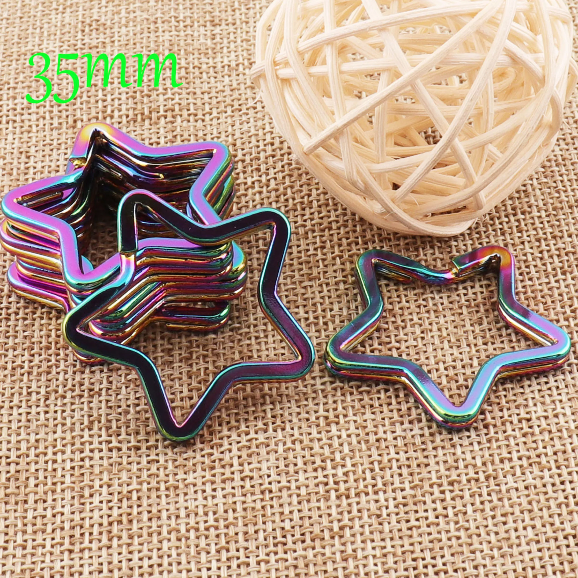 

10pcs Rainbow Split Key Ring Pentagonal Star Keychain Split Key Rings key fob Split Rings Findings- 1 3/8"(35mm)