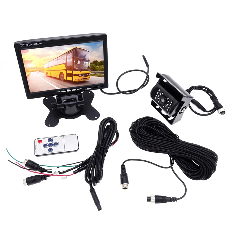 

Universal 7'' Car Rear View Camera Security Monitor Display + 4 Pin IR Night Rearview Camera For Bus Truck RV Caravan Trailers