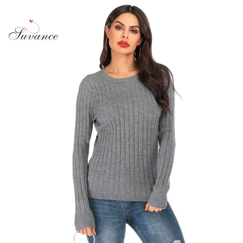 Suvance Autumn Winter Office Lady Knitted O Neck 3 Solid Color One Size Sweater Fashion Slim Women Basic Pullover Jl-yh150 | Женская