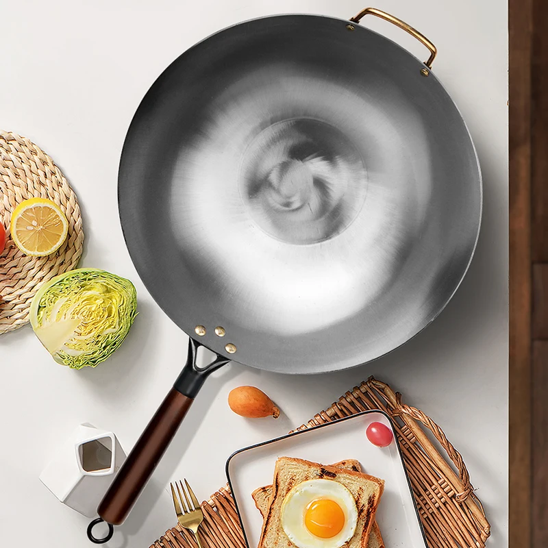 Кухонная утварь китайская традиционная ручная работа вок без покрытия кастрюля