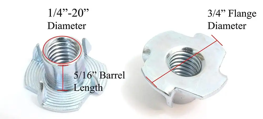 1/4&quot-20 T-Nuts | 100pc Pronged Tee Nut. for Wood Rock Climbing Holds Cabinetry Обустройство дома