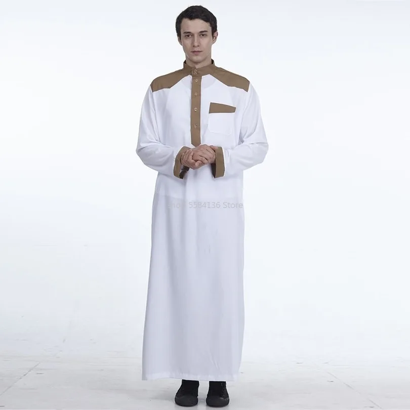 Arab Mens Thobe Muslim Dubai Male Casual Long Kaftan Stitching  Soft Robe