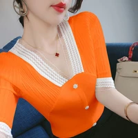 lace knitted bottoming shirt t shirt womens 2021 summer new thin loose slim size ice silk short sleeve korean jacket
