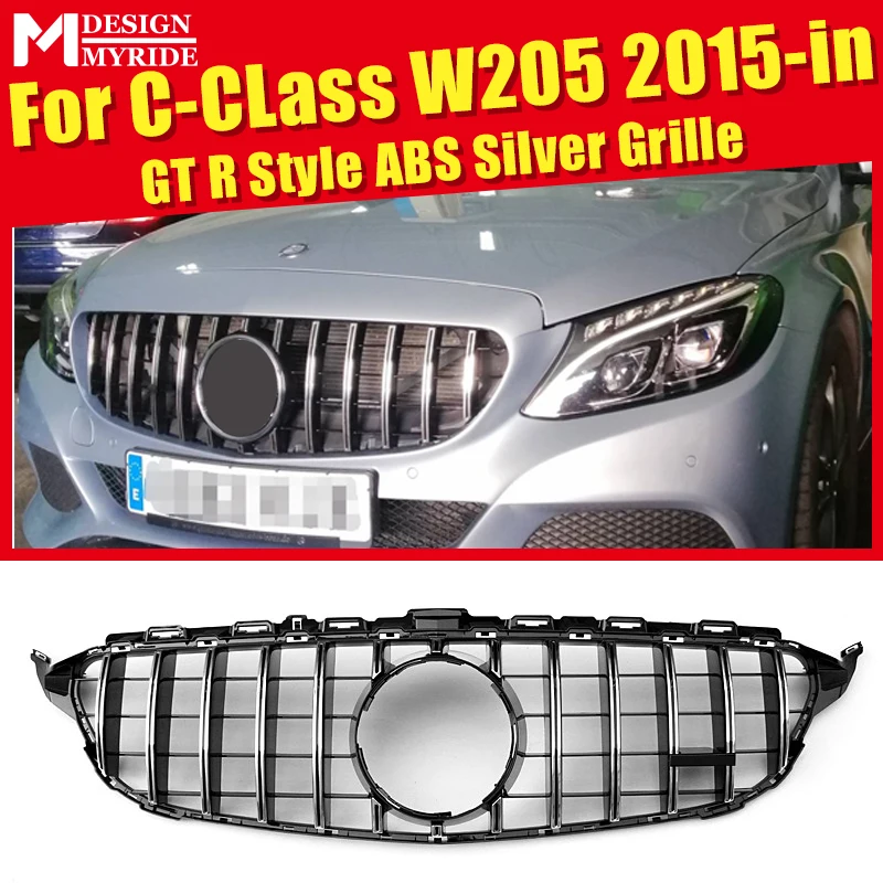 Для Mercedes C Class W205 C205 Sport Coupe C63 решетка для гриля грили GTS Look ABS Silver Add on Style без камеры