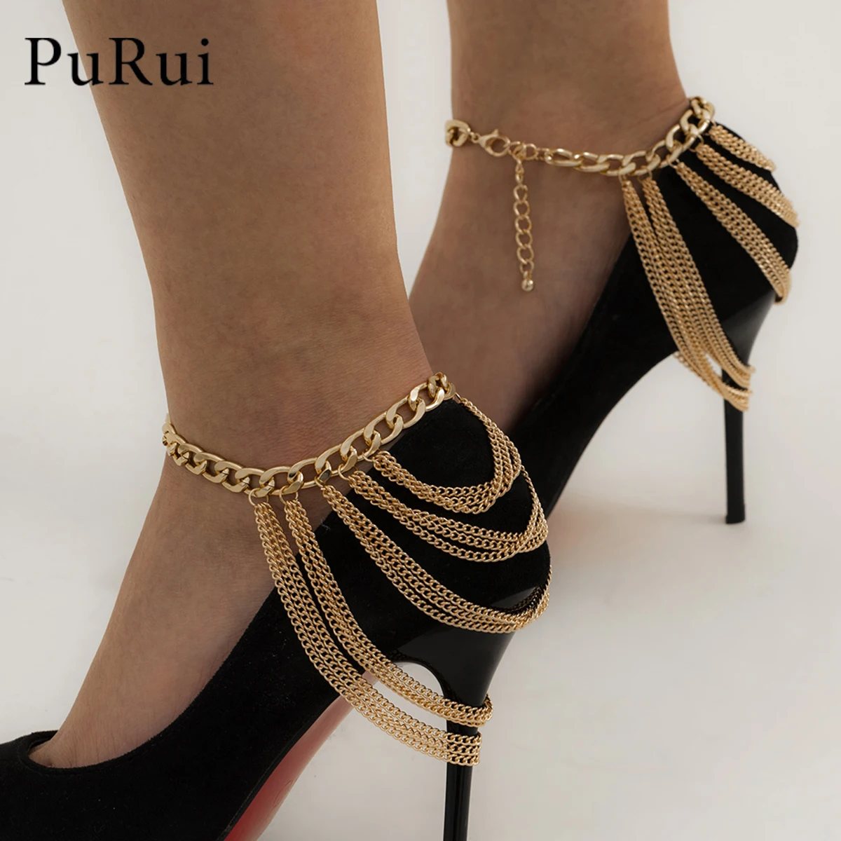 

Boho Multi Chain Beach Tassels Anklet for Women Thick Link Chain Turkish Anklets Bracelet for Party Barefoot Sandal Foot Jewelry