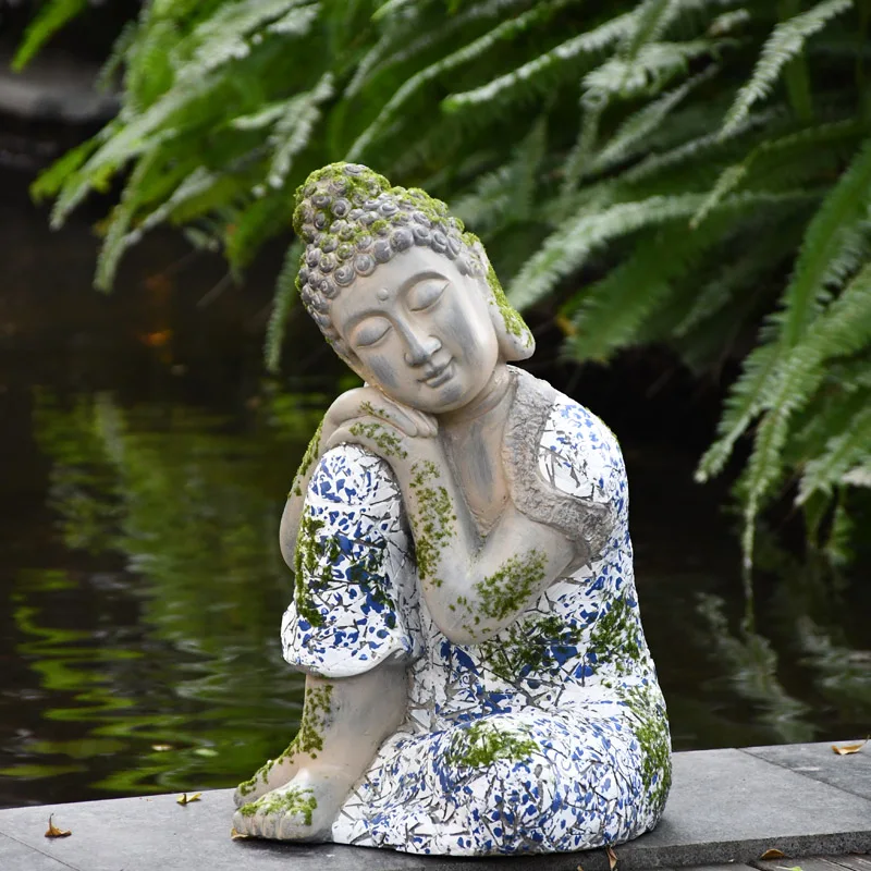 Садовое украшение двора из оксида магния ретро-Будда Спящая на коленях