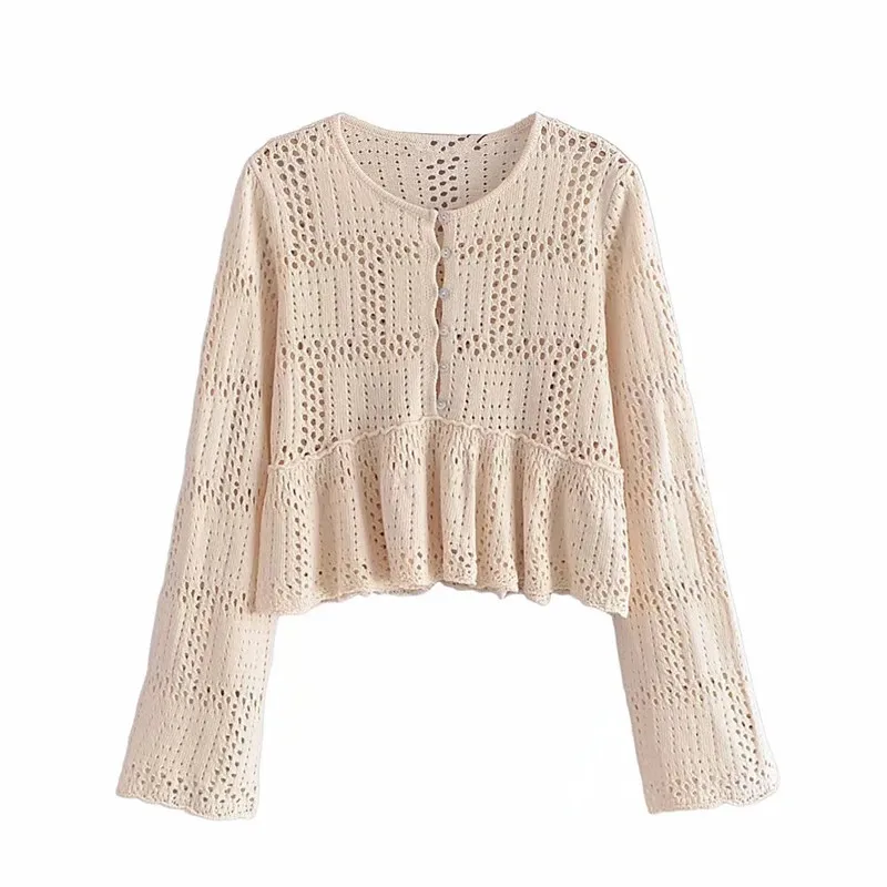 

ZA 2021 summer new women's clothing fashion all-match idyllic hollow leisure temperament simple pullover sweater fashion