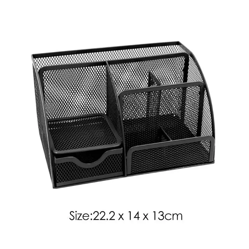 

9 Grids Multi-function Desk Organizer Metal Fuselage More Durable with Green Paint Mesh School Offices Stationery Storage Box