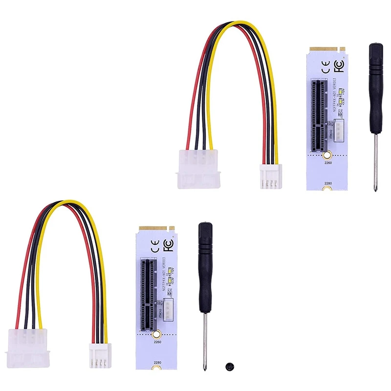 

NGFF M.2 to PCI-E 4X Riser Card M2 Key M to PCIe X4 Adapter with LED Voltage Indicator for ETH GPU BTC Mining 2 Pack
