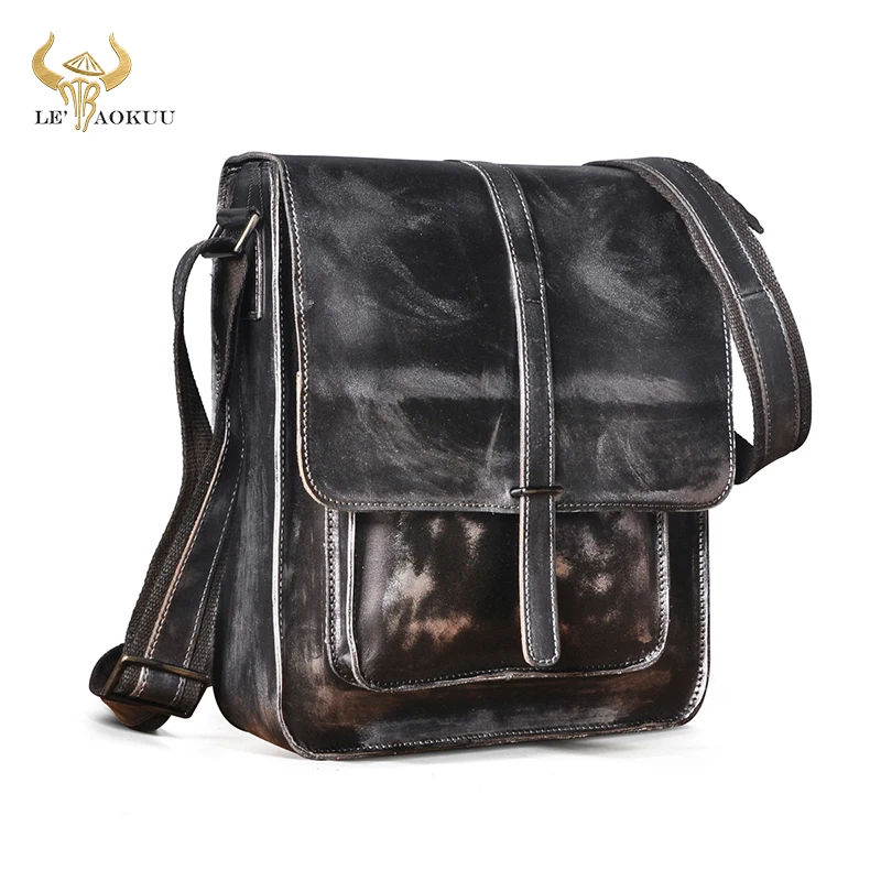 

2021 Real Quality Leather Design Vintage Shoulder Messenger Cross-body bag Satchel College School A4 Book bag For Men Male 5867
