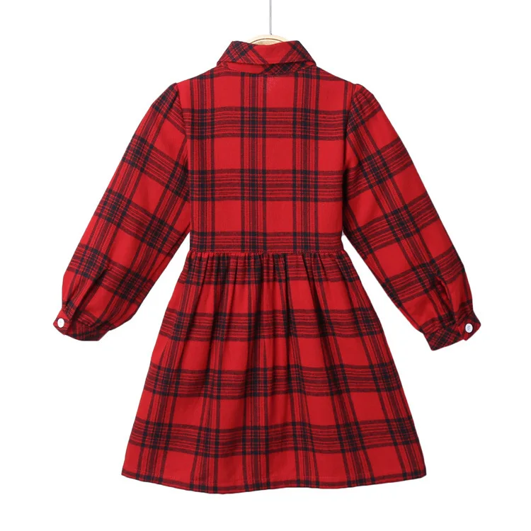 

Spring And Autumn New Fashion Kids Girl's Dress Long Sleeve Cotton Plaid Dress Princess Dress