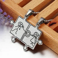 2 pcs set fashion stainless steel pendant stitching heart square geometric love couple necklace best friends jewelry gift