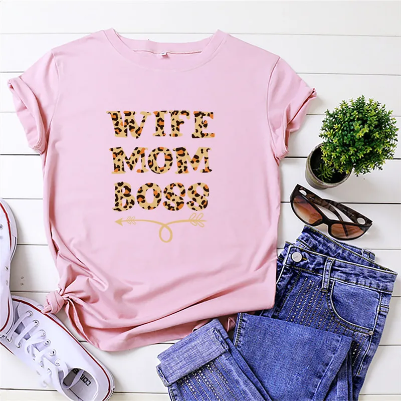 

Plus Size T Shirt Women Fashion Leopard Mom Letter Print T-Shirt 100%cotton Summer Women TShirt Short Sleeve Tees Oversized Tops