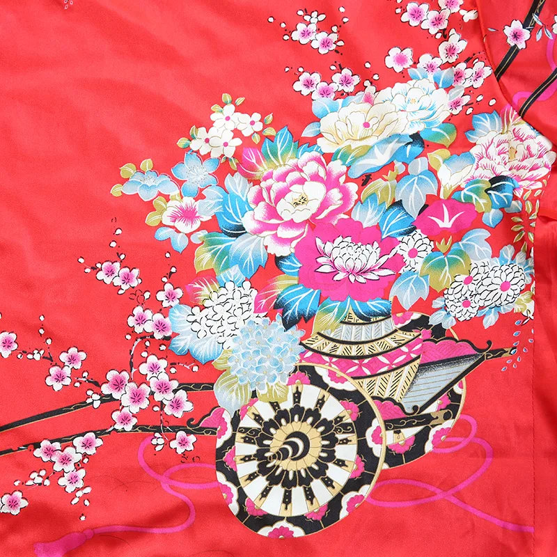

Sexy Deep V-neck Kimono Satin Floral Printed Nightwear Short Bath Robe Traditional Brand Women Japanese kimono traditional