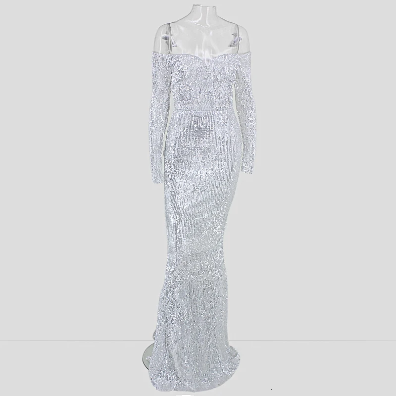 Joyfunear Off Shoulder Sequin пикантные летние платье Для женщин Русалка Bling Bodycon макси платье элегантный Платья для вечеринок Vestidos