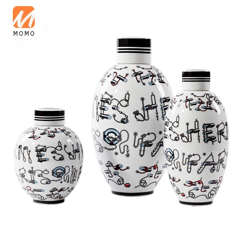 

Living Room TV Cabinet Decoration Creative New Chinese Style Ceramic Pot Storage Jar Lid Jar Soft Decorative Ornaments TZ