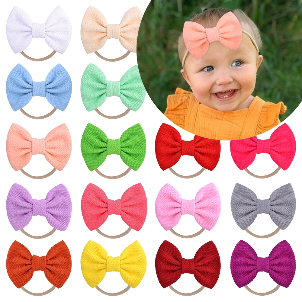 

20 Pcs/lot Cute Bowknot Baby Headband Girls Boutique Turban Newborn Solid Elastic Hair Bands Headwear For Kids Hair Accessories
