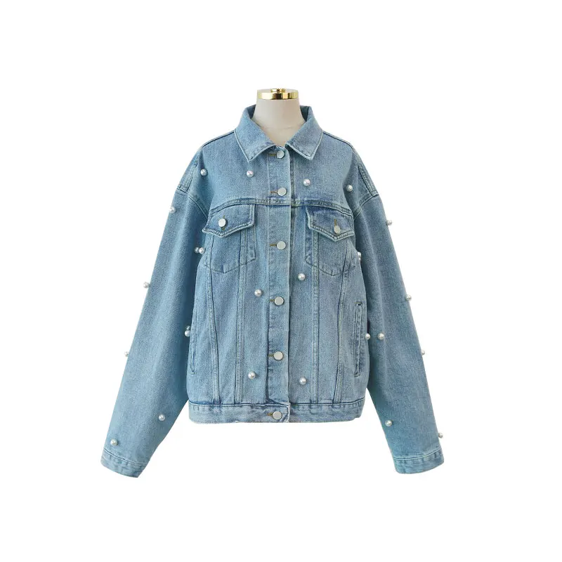 Женская джинсовая куртка с жемчужинами надписью Love в стиле Харадзюку весна-осень