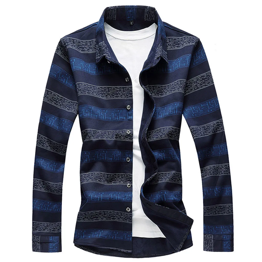 Зимняя мужская Повседневная Свободная теплая Вельветовая рубашка с принтом Топ